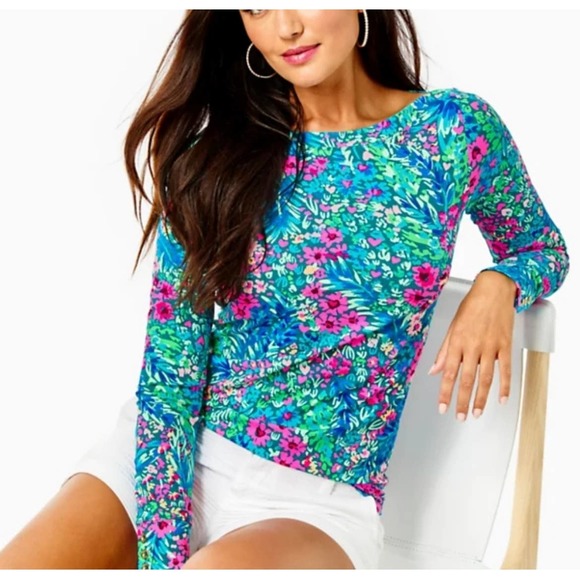 Lilly Pulitzer Tops - Lilly Pulitzer Aleah Multi Tiny Garden Long Sleeve Boatneck Top